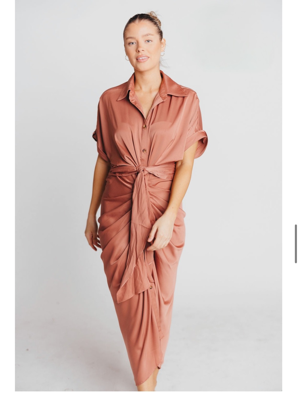 Mable Tie-Front Midi Dress in Dusty Rose